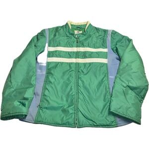 VTG Number 1 Sun Jacket Women's  Large Blue Green White Striped Puffer 80s Retro